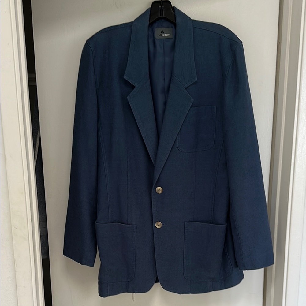 LIZ WEAR Vintage Linen Blazer in Blue - size 8